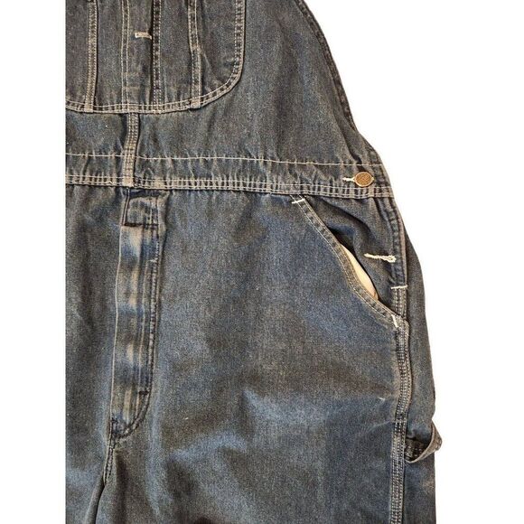 Vintage 80s Roebucks Mens Long Blue Demin Overalls 54 Farmer Ranch Country - Picture 3 of 9
